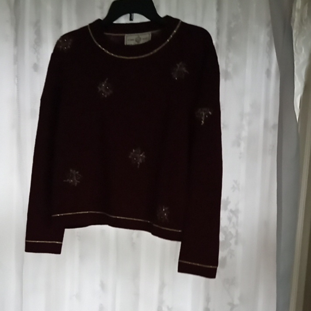 St. John Sport by Marie Gray Burgundy Sweater with Gold Details